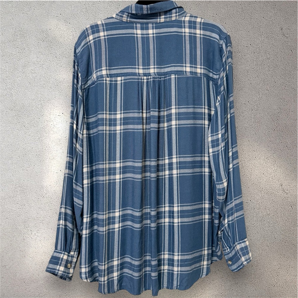 Lucky Brand Cloud Plaid Boyfriend Flannel Shirt Size XL Lightweight Soft Top - Picture 2 of 6